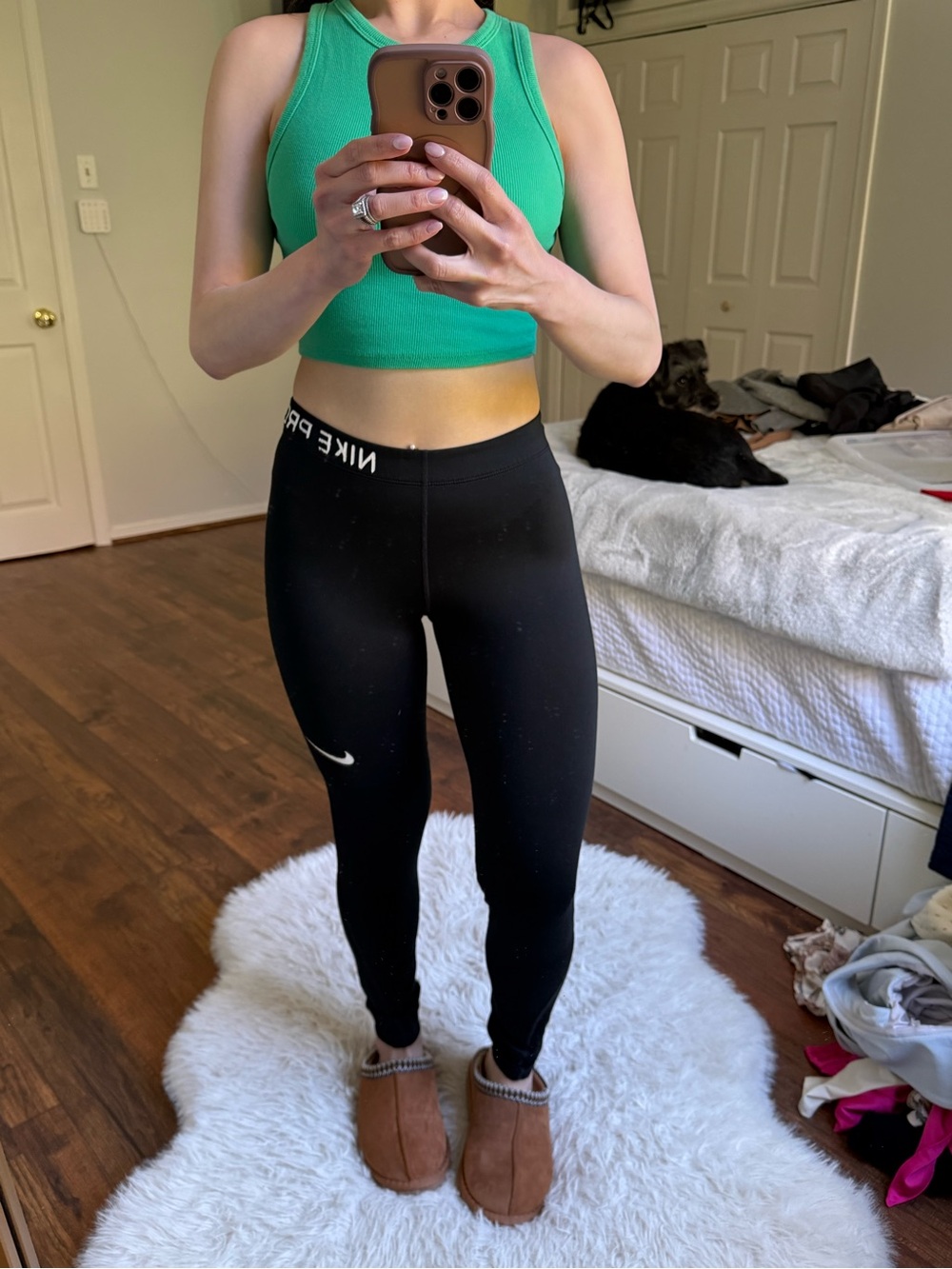 Nike Black Pro Training Leggings with White Swoosh - Picture 3 of 4